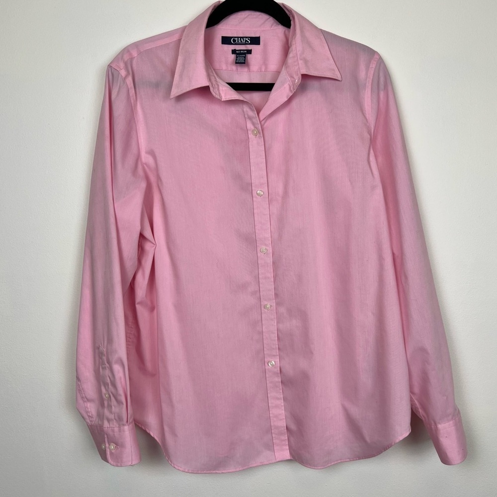 Chaps No Iron Cotton Pink Button Down Shirt Size XL Mens Casual Easter